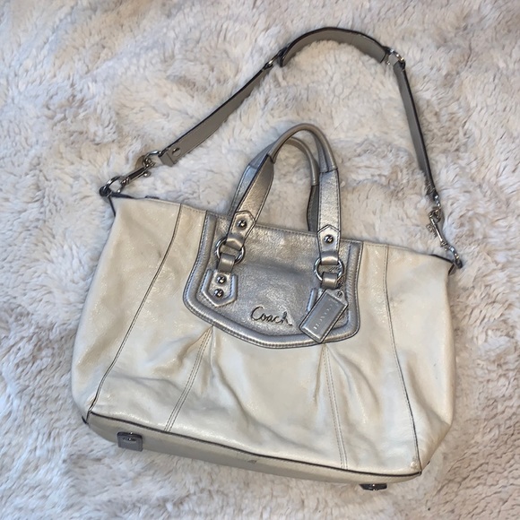 Coach cream and silver Ashley satchel